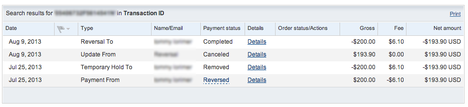 Transaction history from Paypal