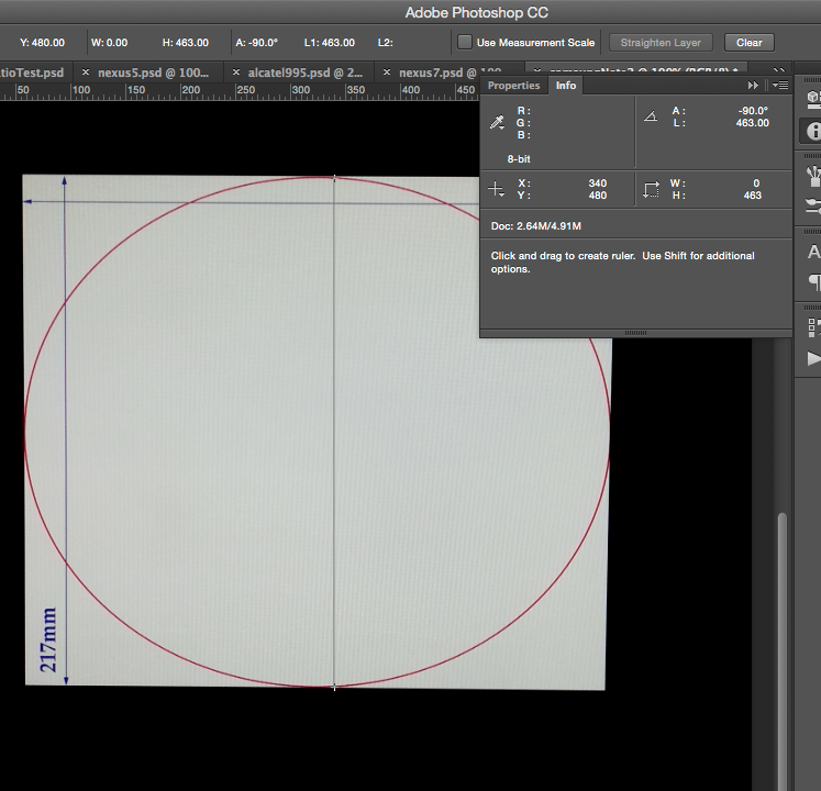 screenshot of Photoshop measuring square