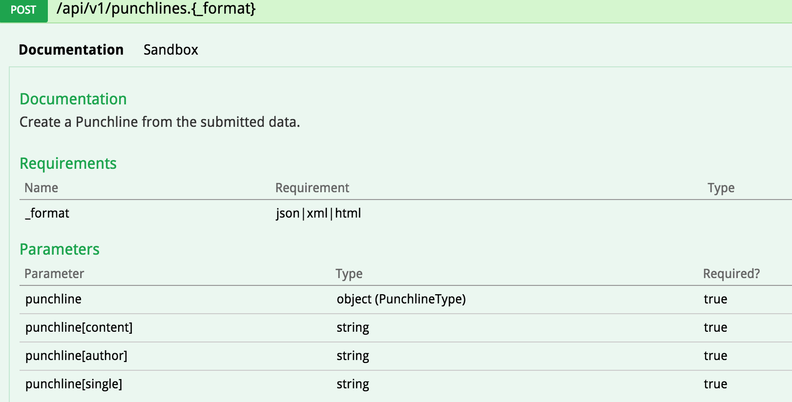 Api web interface of the post endpoint
