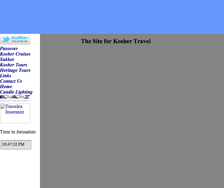 Image of current layout showing how the "The Site for Kosher Travel" is not properly centered within its div
