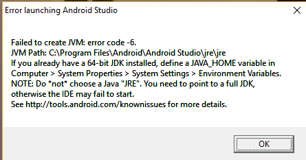 Error Launching Android Studio