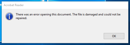 an error message saying the file is damaged
