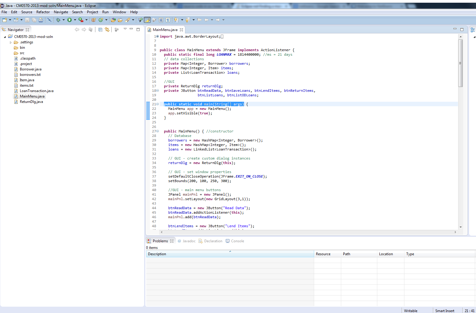 Here is a screenshot of eclipse with the main method