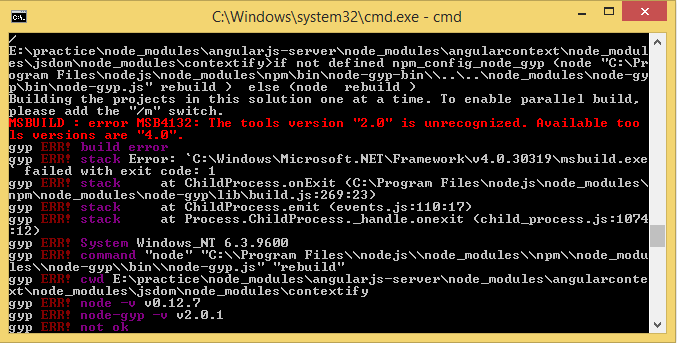 error on installing angularjs-server after python installed