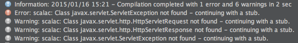 compiler output with Class javax.servlet.ServletException not found error